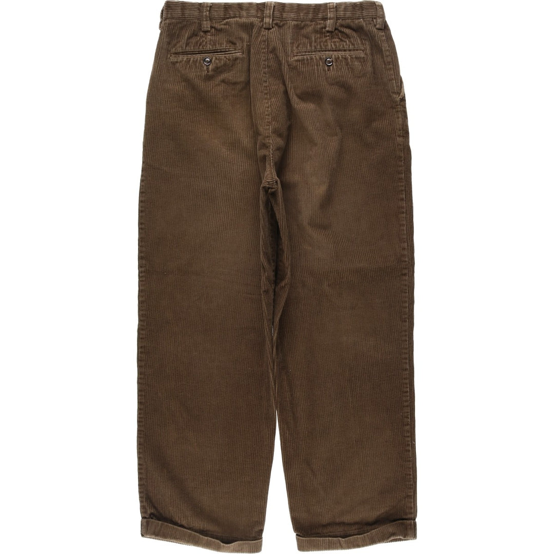Craft and Barrow Men's Wide-Ribbed Two-Pleated Corduroy Pants, Size W34 cotton beige type brown Vintage Second Hand