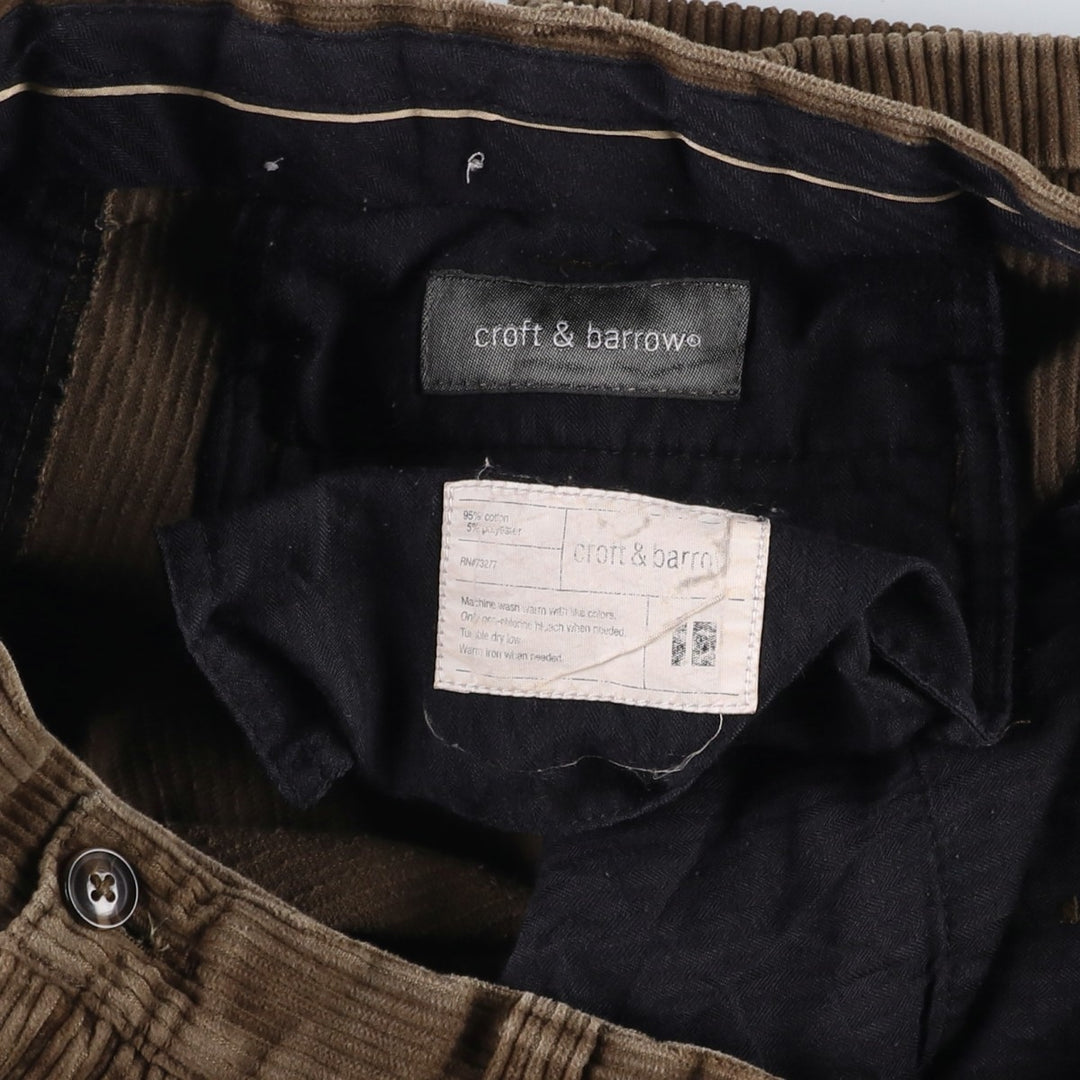 Craft and Barrow Men's Wide-Ribbed Two-Pleated Corduroy Pants, Size W34 cotton beige type brown Vintage Second Hand