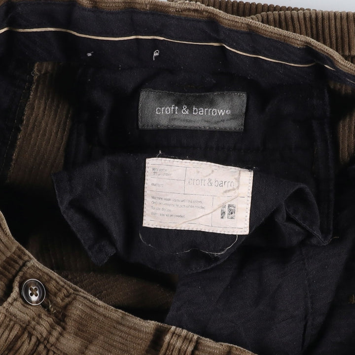 Craft and Barrow Men's Wide-Ribbed Two-Pleated Corduroy Pants, Size W34 cotton beige type brown Vintage Second Hand