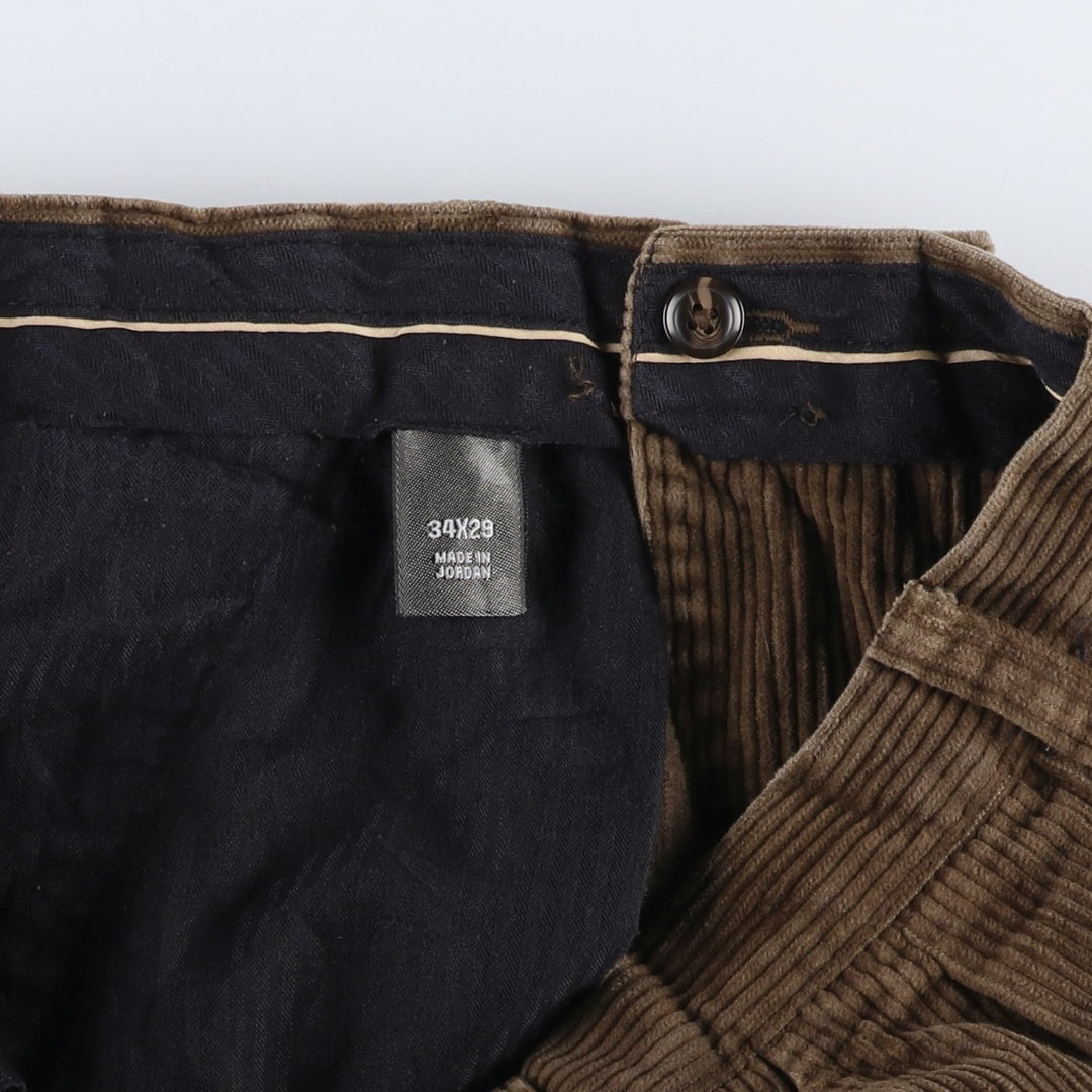 Craft and Barrow Men's Wide-Ribbed Two-Pleated Corduroy Pants, Size W34 cotton beige type brown Vintage Second Hand