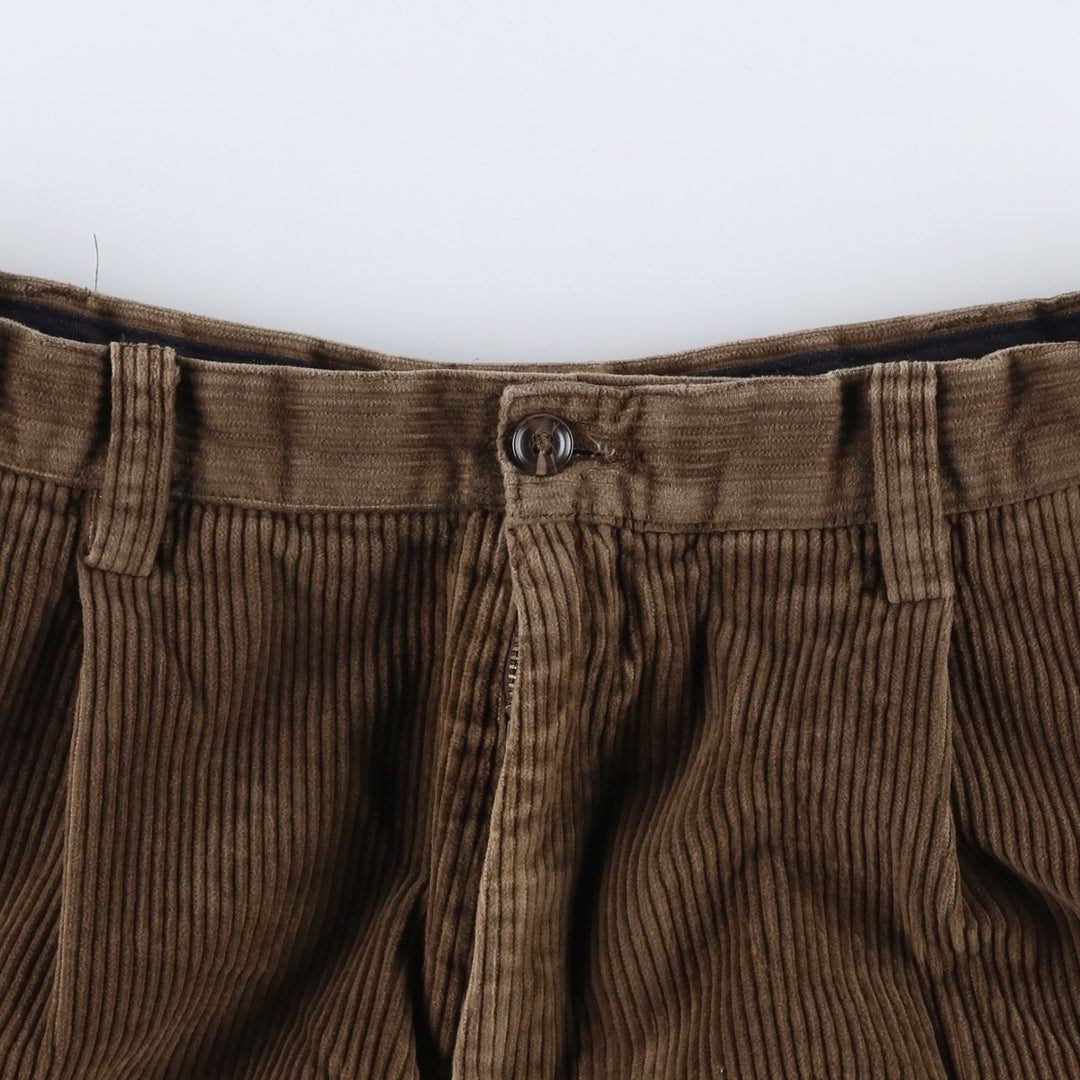 Craft and Barrow Men's Wide-Ribbed Two-Pleated Corduroy Pants, Size W34 cotton beige type brown Vintage Second Hand