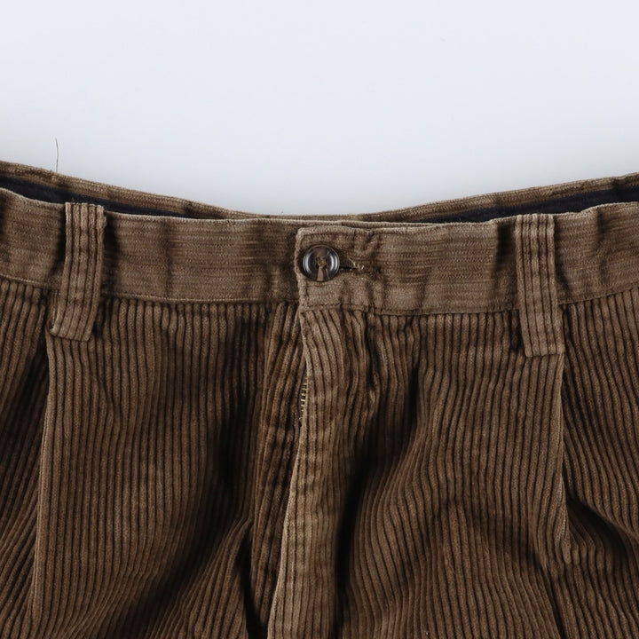 Craft and Barrow Men's Wide-Ribbed Two-Pleated Corduroy Pants, Size W34 cotton beige type brown Vintage Second Hand
