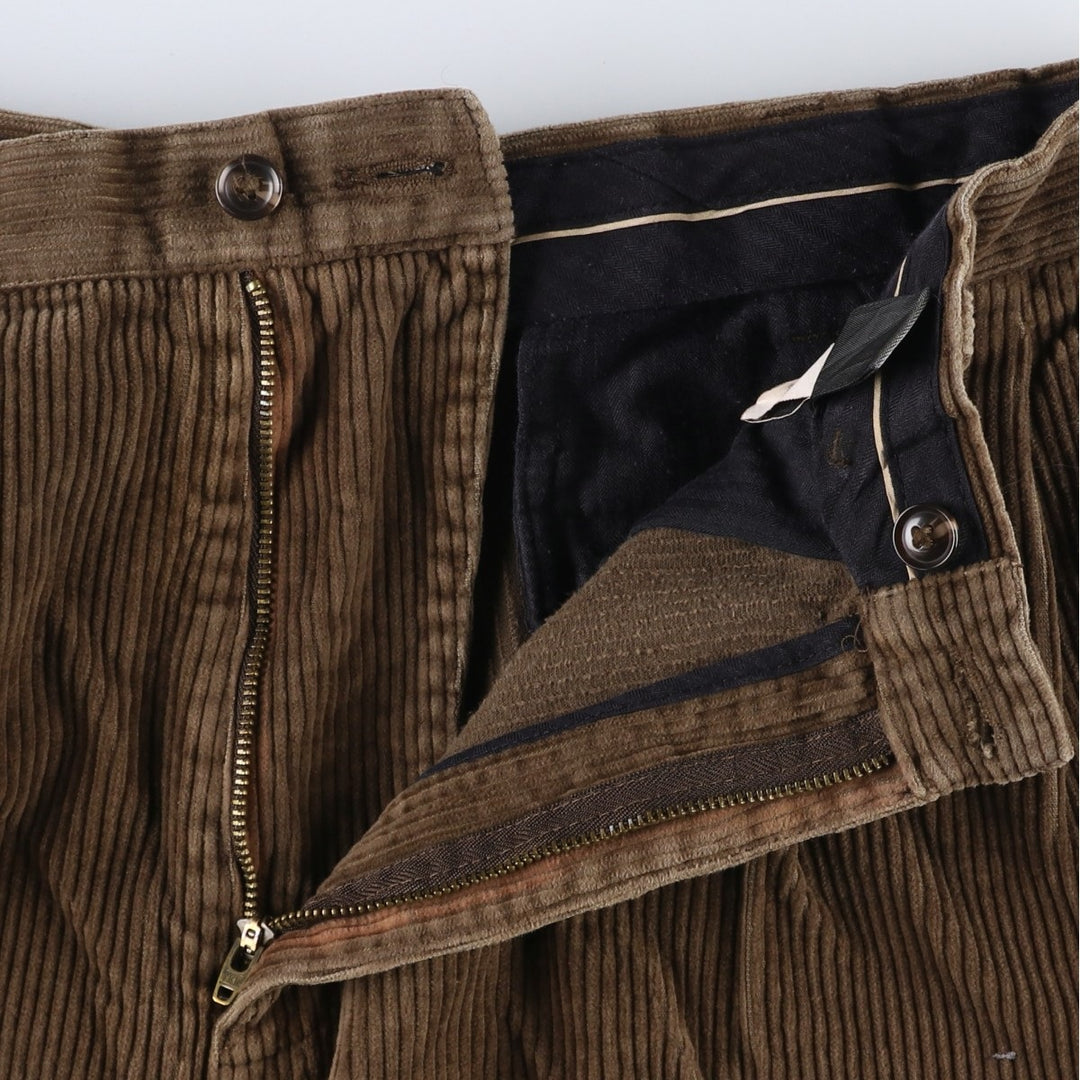 Craft and Barrow Men's Wide-Ribbed Two-Pleated Corduroy Pants, Size W34 cotton beige type brown Vintage Second Hand
