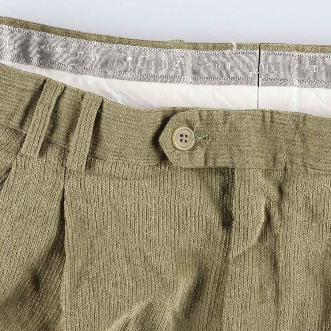 ST CROX Two-pleat Corduroy Pants, Men's, Size 34, Vintage polyester brown type Vintage Second Hand
