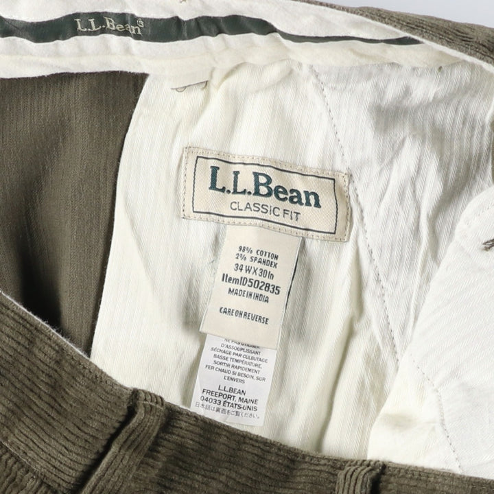 90s-00'S Vintage LLBean Classic Fit Corduroy Pants, Men's, Size 36 cotton Khaki type sage green Vintage Second Hand