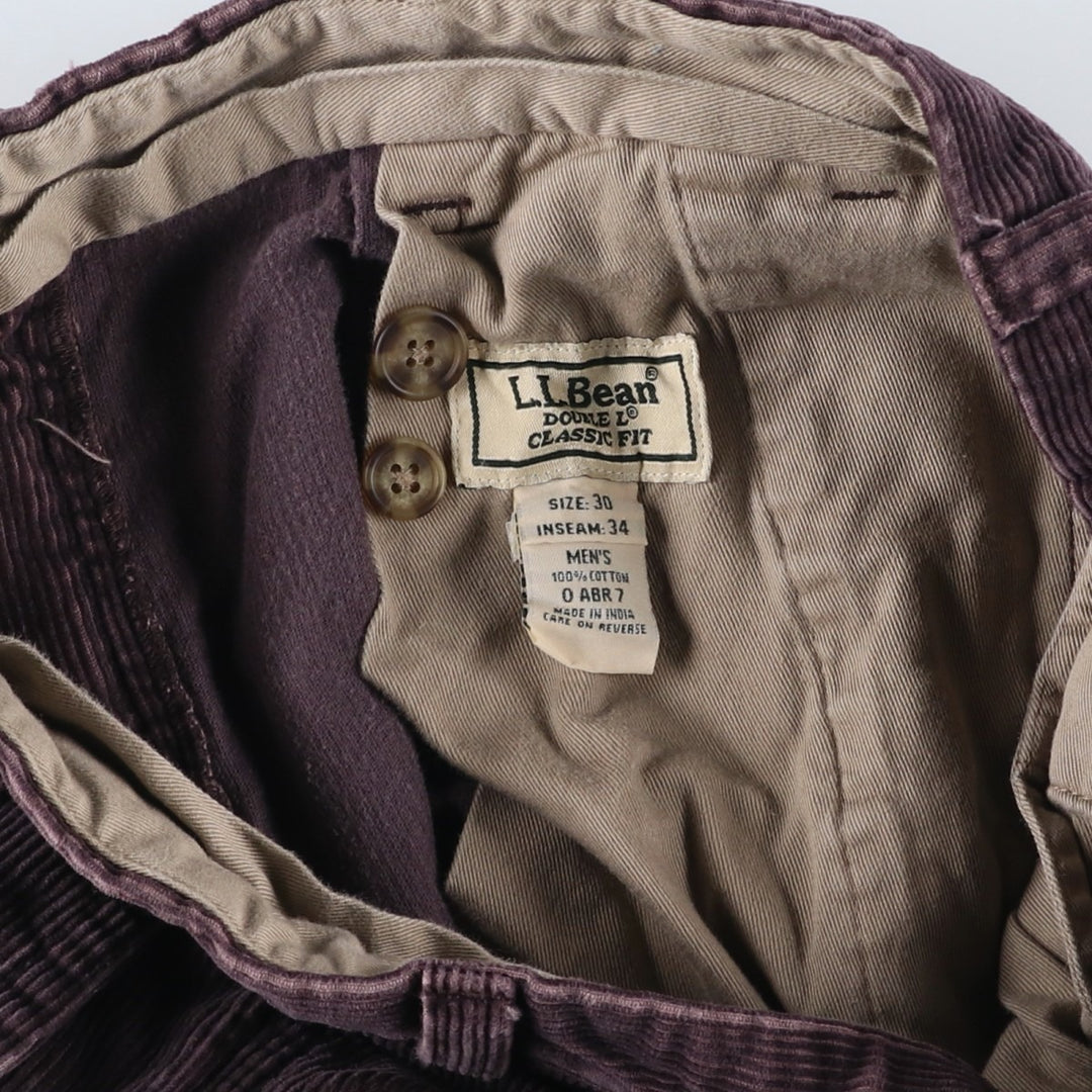 Vintage LLBean Double L Classic Fit Two-pleat Corduroy Pants from the 1980'S and 1990s, Men's Size W30 cotton purple type Vintage Second Hand