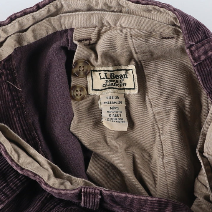 Vintage LLBean Double L Classic Fit Two-pleat Corduroy Pants from the 1980'S and 1990s, Men's Size W30 cotton purple type Vintage Second Hand