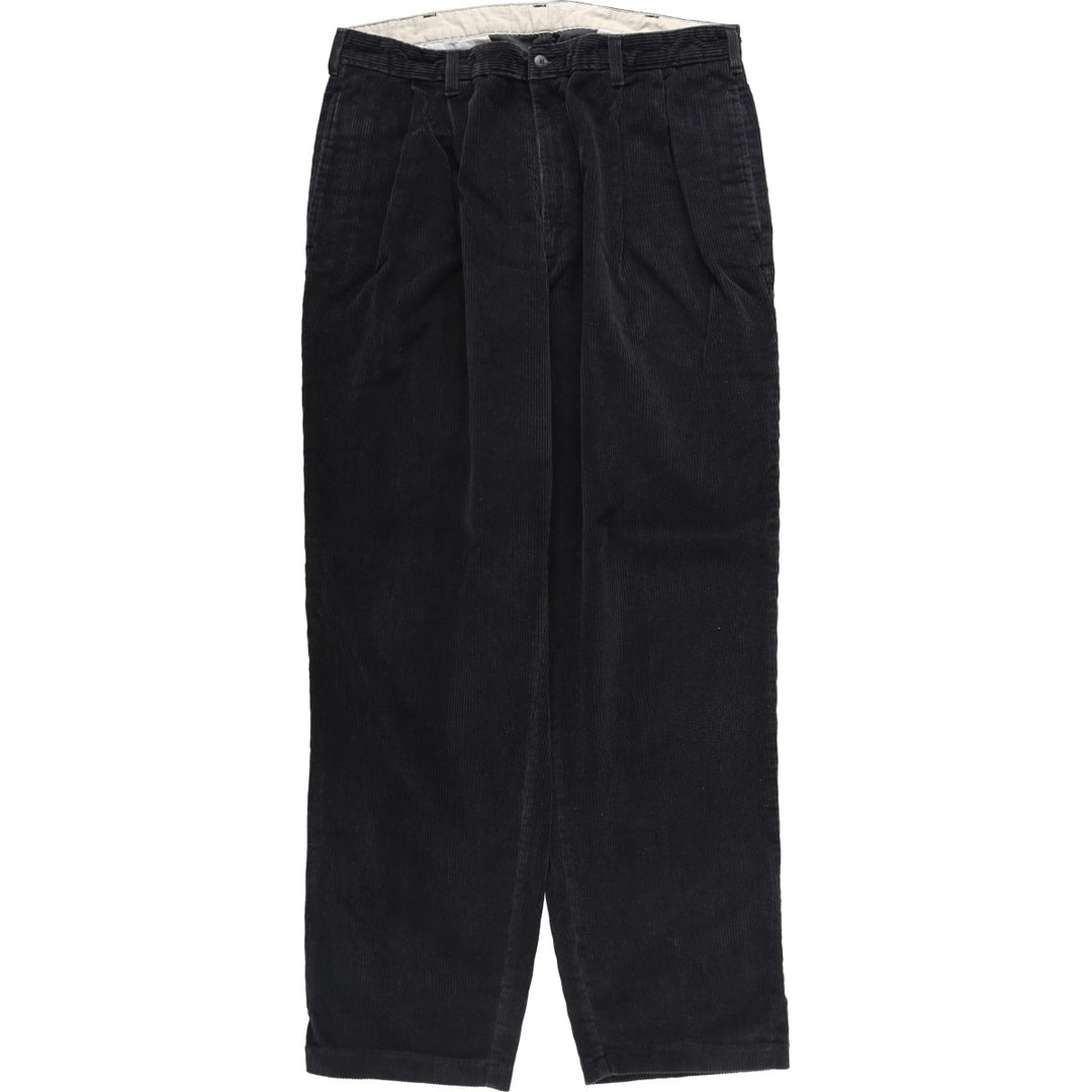 Wide ribbed two-pleat corduroy pants, men's size W34 cotton dark chocolate Vintage Second Hand