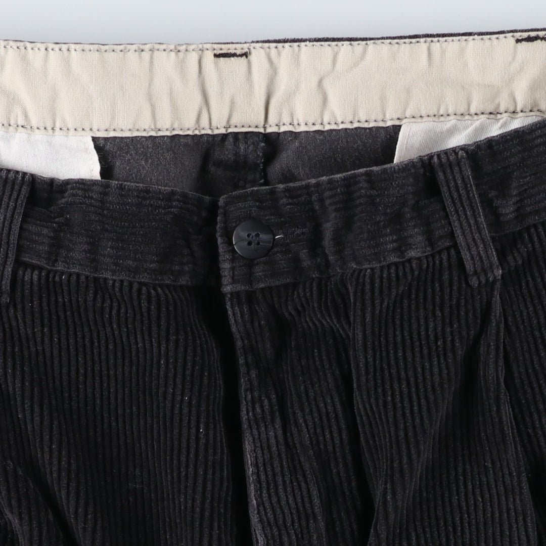 Wide ribbed two-pleat corduroy pants, men's size W34 cotton dark chocolate Vintage Second Hand