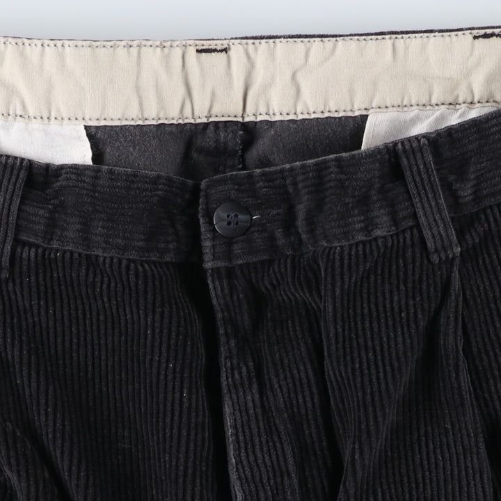 Wide ribbed two-pleat corduroy pants, men's size W34 cotton dark chocolate Vintage Second Hand