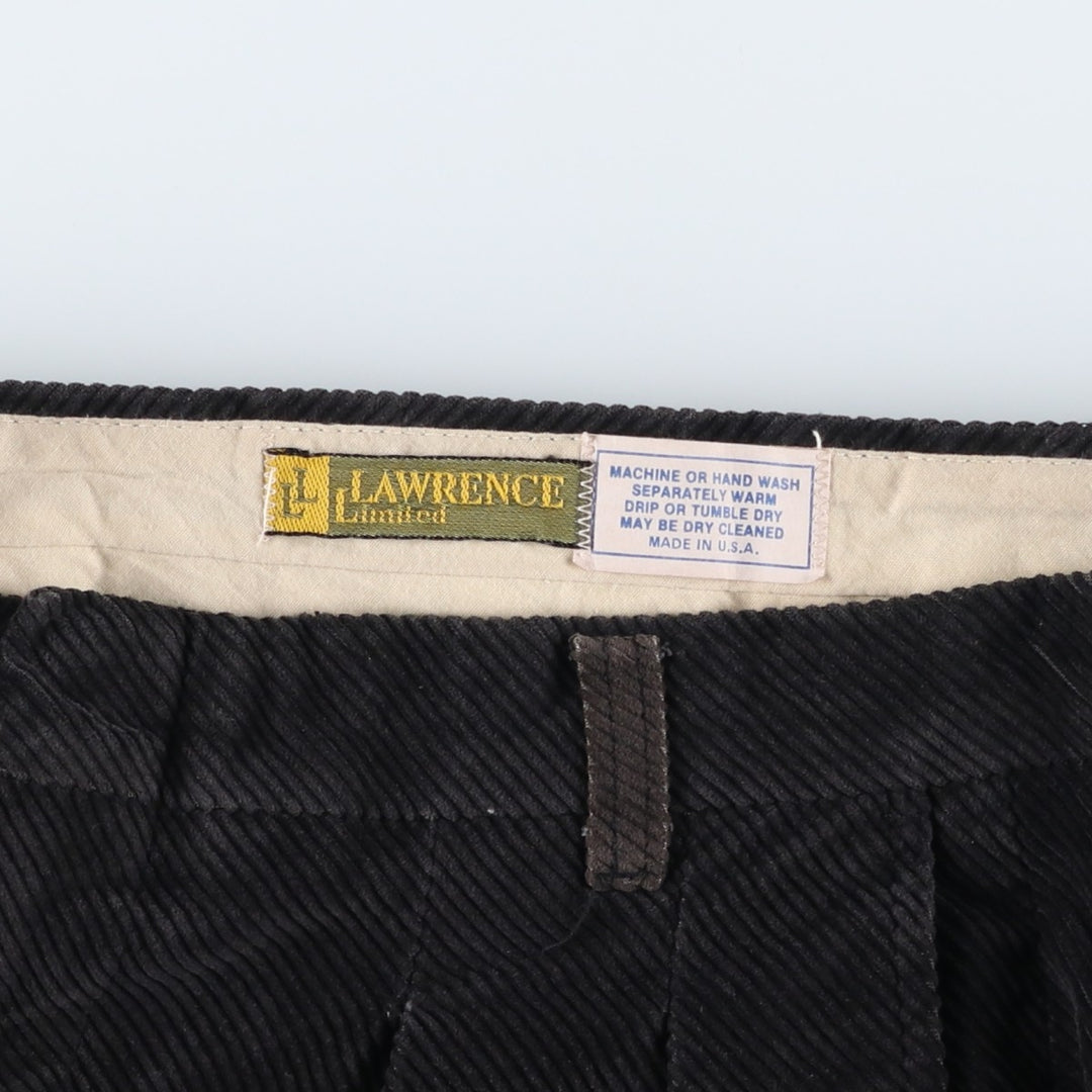 Vintage 80s-90'S Lawrence two-pleat corduroy pants, made in the USA, men's size 34. unclear black type Vintage Second Hand