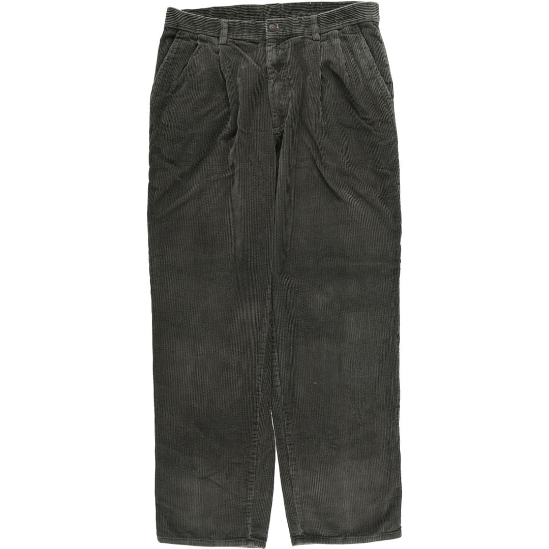 90'S St. John's Bay Two-pleat Corduroy Pants, Men's Size 36 cotton Khaki type sage green Vintage Second Hand
