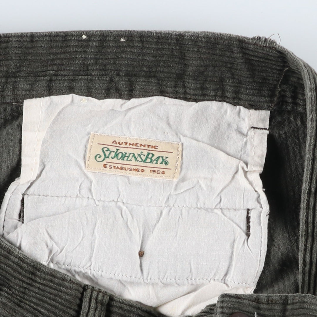 90'S St. John's Bay Two-pleat Corduroy Pants, Men's Size 36 cotton Khaki type sage green Vintage Second Hand