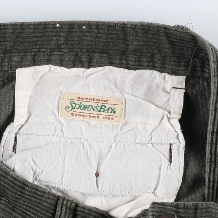 90'S St. John's Bay Two-pleat Corduroy Pants, Men's Size 36 cotton Khaki type sage green Vintage Second Hand