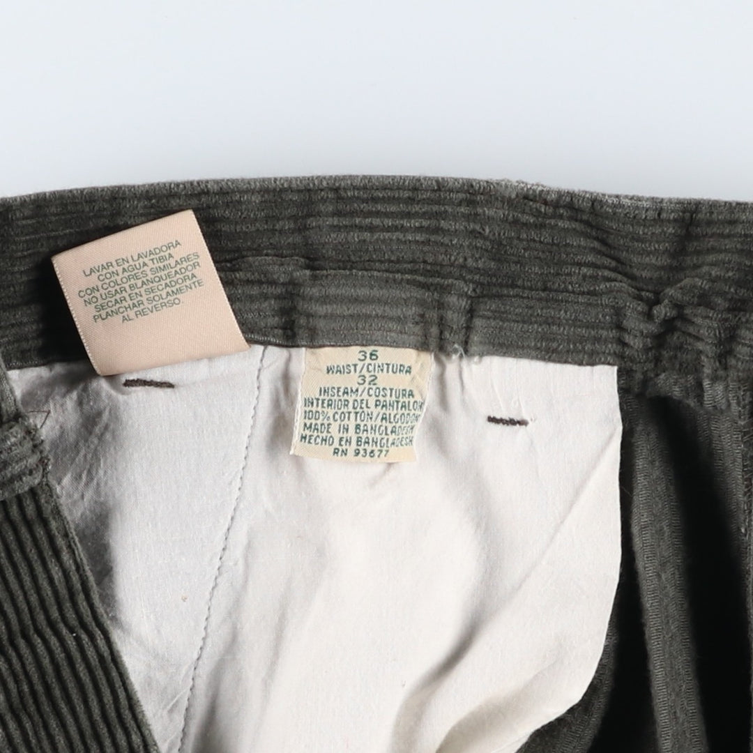 90'S St. John's Bay Two-pleat Corduroy Pants, Men's Size 36 cotton Khaki type sage green Vintage Second Hand