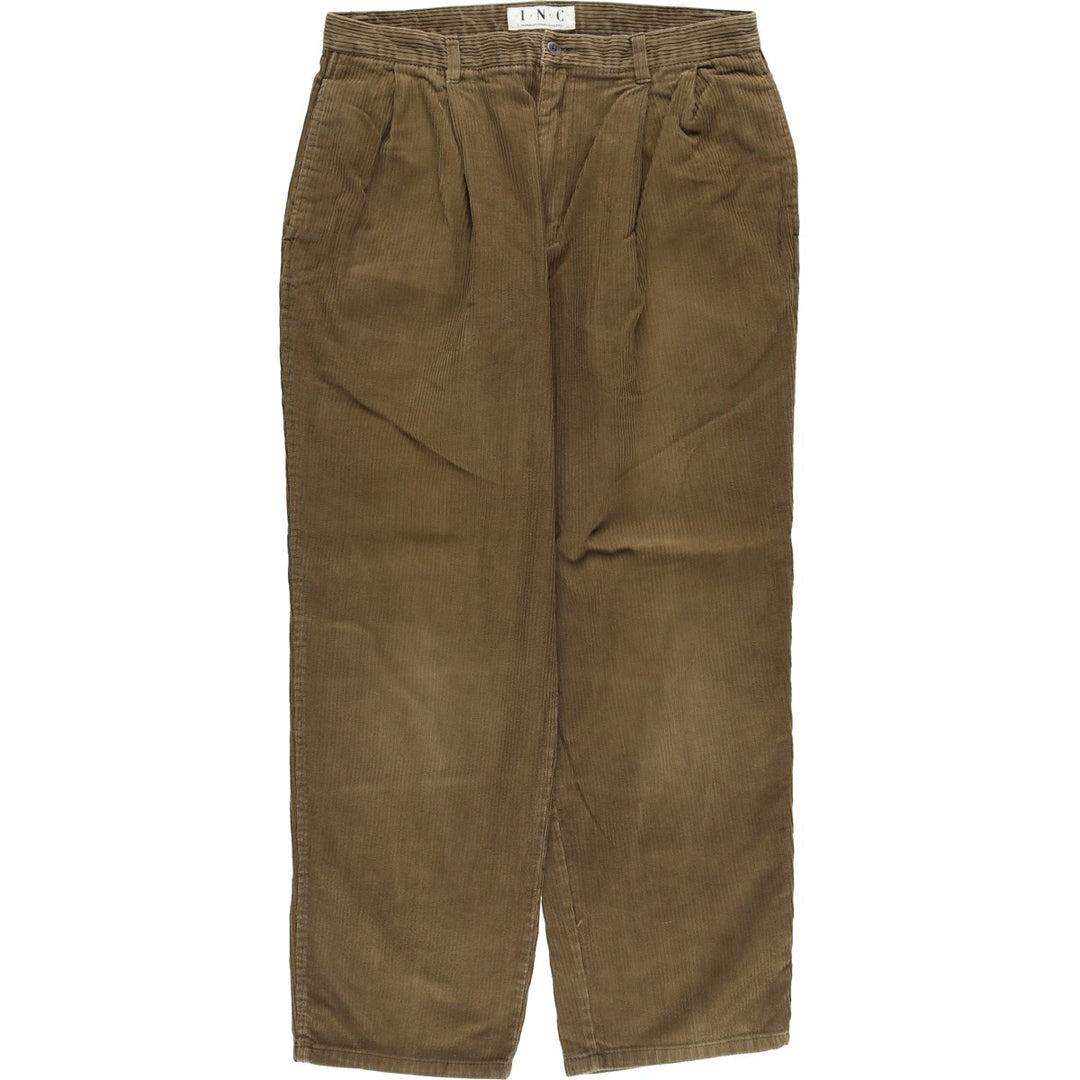 INC International Concepts Wide-Ribbed Two-Pleated Corduroy Pants, Men's, Size W33 cotton beige type brown Vintage Second Hand