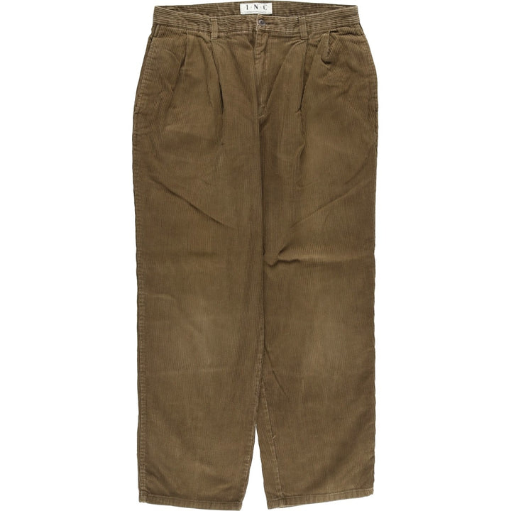 INC International Concepts Wide-Ribbed Two-Pleated Corduroy Pants, Men's, Size W33 cotton beige type brown Vintage Second Hand