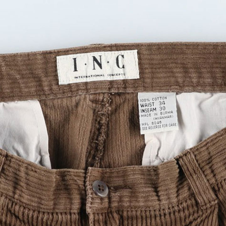 INC International Concepts Wide-Ribbed Two-Pleated Corduroy Pants, Men's, Size W33 cotton beige type brown Vintage Second Hand