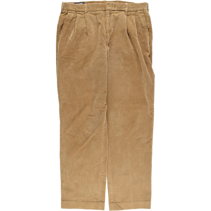2000'S LANDS'END Two-pleat Wide-ribbed Corduroy Pants, Men's, Size W36 cotton Beige type Vintage Second Hand