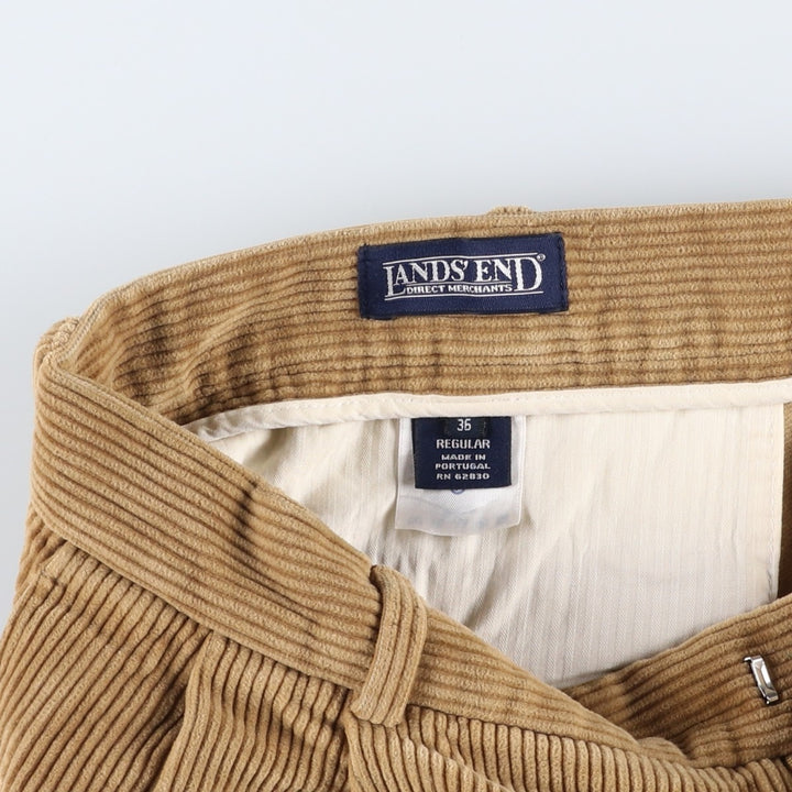 2000'S LANDS'END Two-pleat Wide-ribbed Corduroy Pants, Men's, Size W36 cotton Beige type Vintage Second Hand
