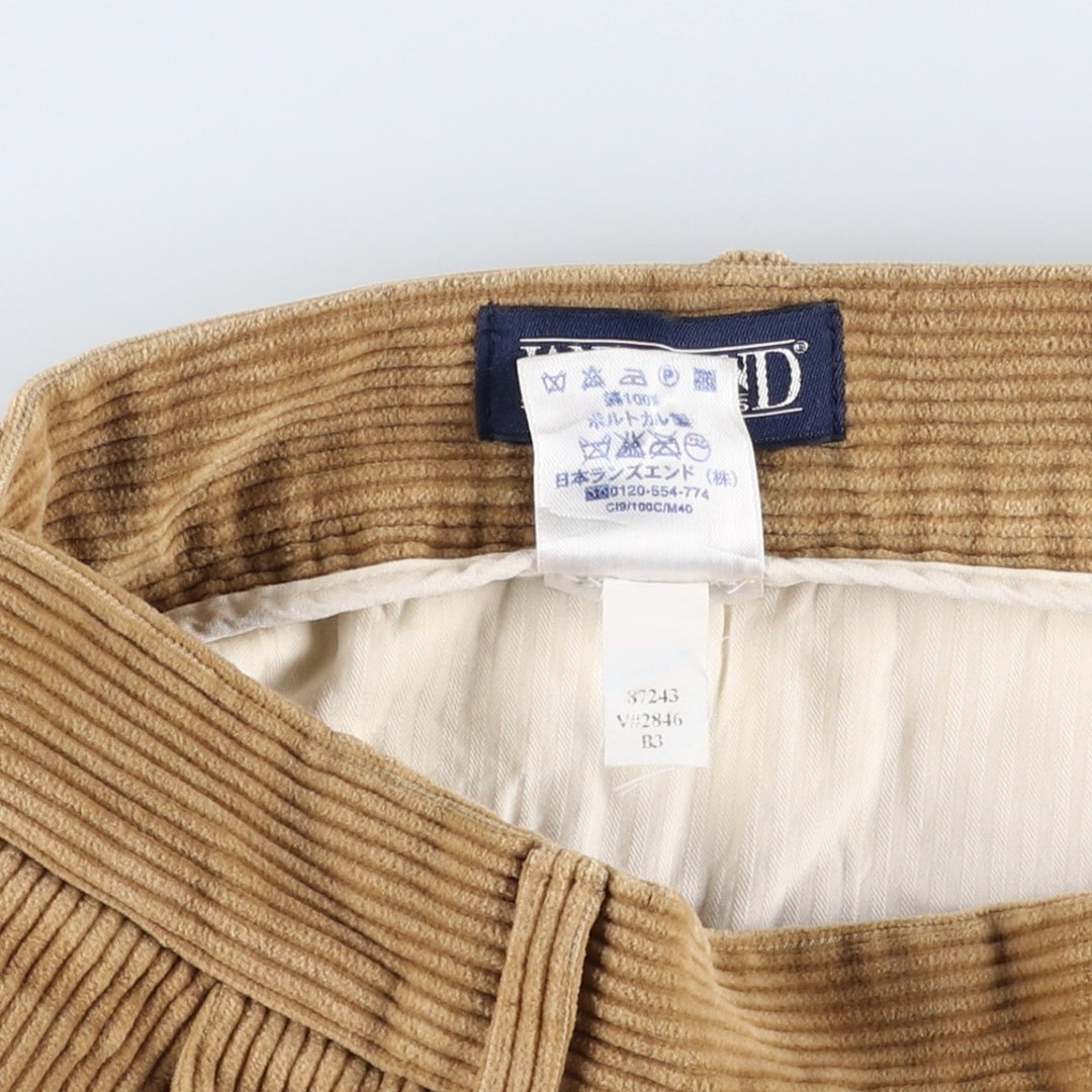 2000'S LANDS'END Two-pleat Wide-ribbed Corduroy Pants, Men's, Size W36 cotton Beige type Vintage Second Hand