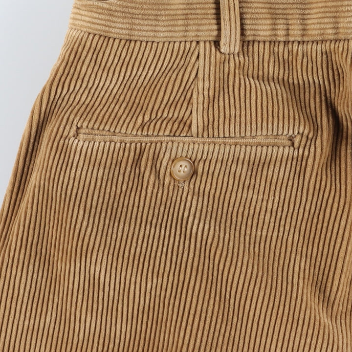 2000'S LANDS'END Two-pleat Wide-ribbed Corduroy Pants, Men's, Size W36 cotton Beige type Vintage Second Hand