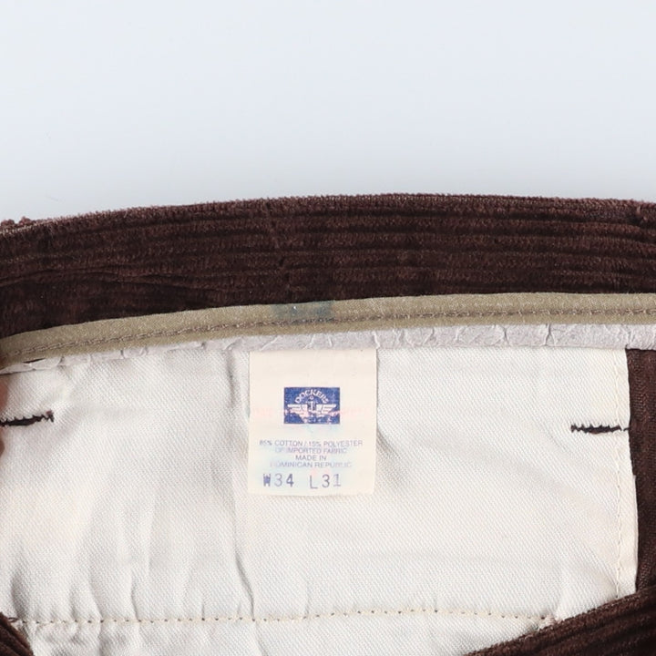 Dockers Khakis Wide-Ribbed Two-Pleated Corduroy Pants, Men's, Size W33 cotton brown type Vintage Second Hand
