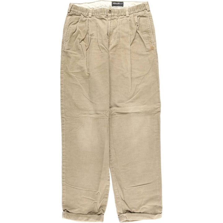 2000'S Eddie Bauer Two-pleat Corduroy Pants, Men's, Size W33 cotton beige type brown Vintage Second Hand