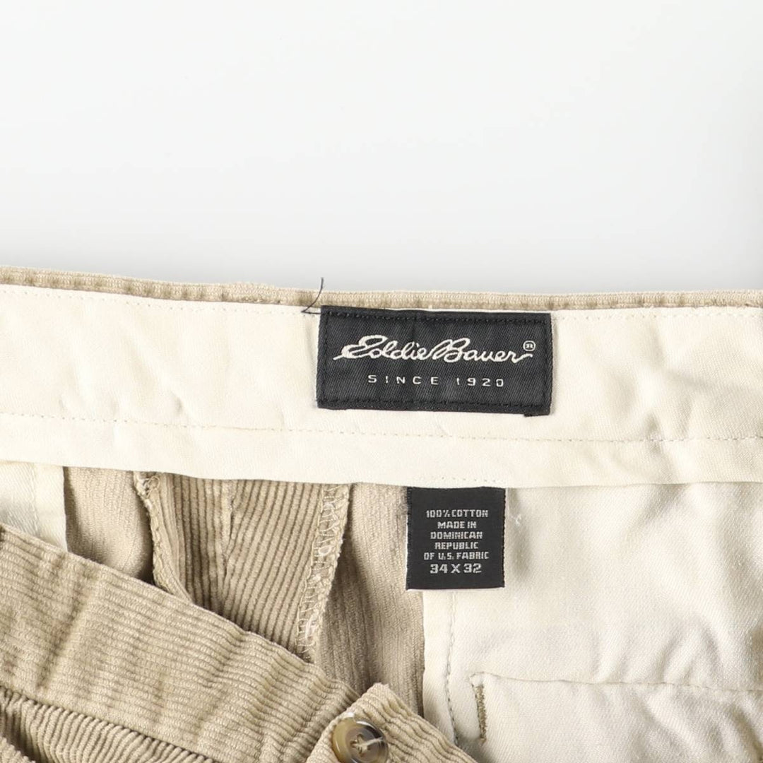 2000'S Eddie Bauer Two-pleat Corduroy Pants, Men's, Size W33 cotton beige type brown Vintage Second Hand
