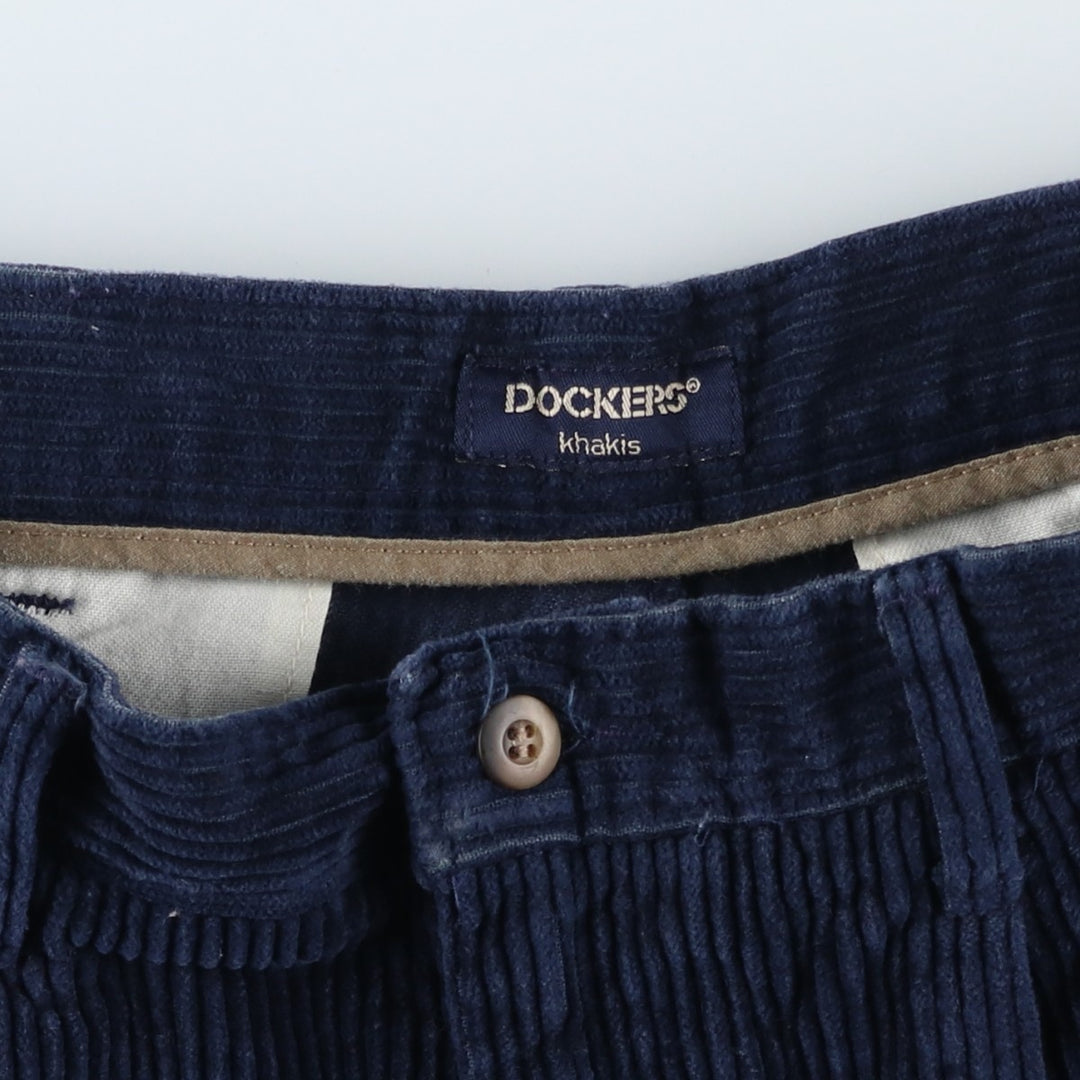 Dockers Khakis Wide-Ribbed Two-Pleated Corduroy Pants, Men's, Size W34 cotton Navy blue Vintage Second Hand