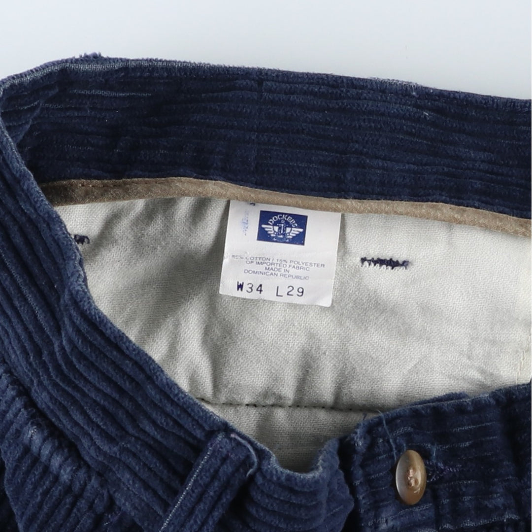 Dockers Khakis Wide-Ribbed Two-Pleated Corduroy Pants, Men's, Size W34 cotton Navy blue Vintage Second Hand