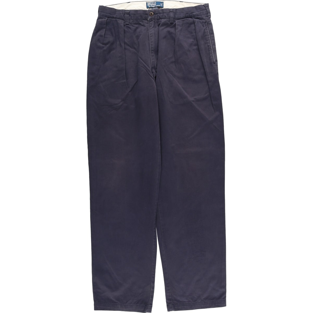 Ralph Lauren POLO by Ralph Lauren ANDREW PANT Two-pleat chino pants for men, equivalent to W34 cotton navy blue type Vintage Second Hand