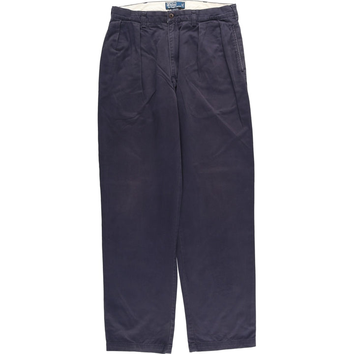Ralph Lauren POLO by Ralph Lauren ANDREW PANT Two-pleat chino pants for men, equivalent to W34 cotton navy blue type Vintage Second Hand