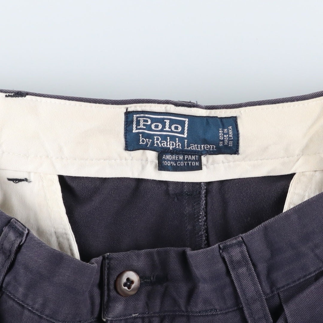Ralph Lauren POLO by Ralph Lauren ANDREW PANT Two-pleat chino pants for men, equivalent to W34 cotton navy blue type Vintage Second Hand