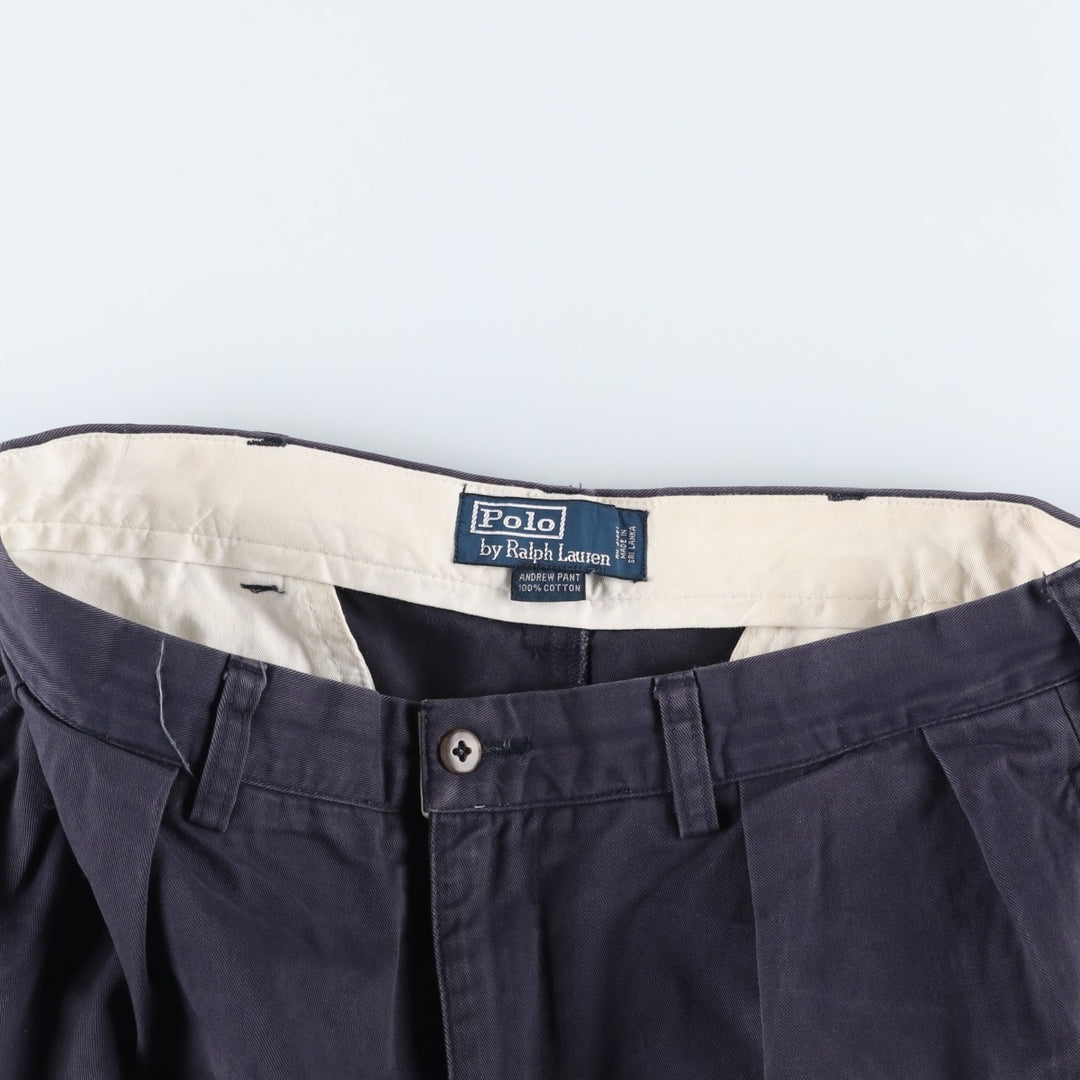 Ralph Lauren POLO by Ralph Lauren ANDREW PANT Two-pleat chino pants for men, equivalent to W34 cotton navy blue type Vintage Second Hand