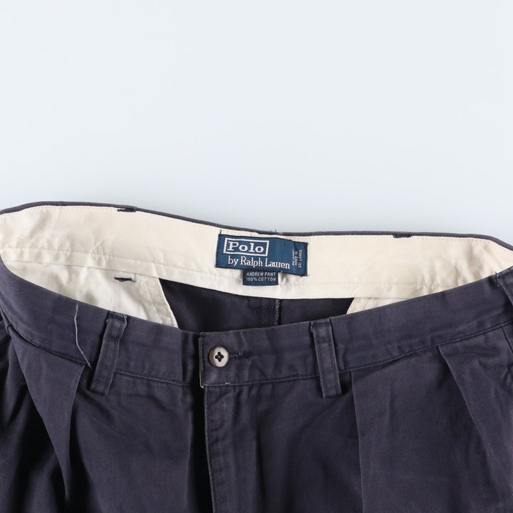 Ralph Lauren POLO by Ralph Lauren ANDREW PANT Two-pleat chino pants for men, equivalent to W34 cotton navy blue type Vintage Second Hand