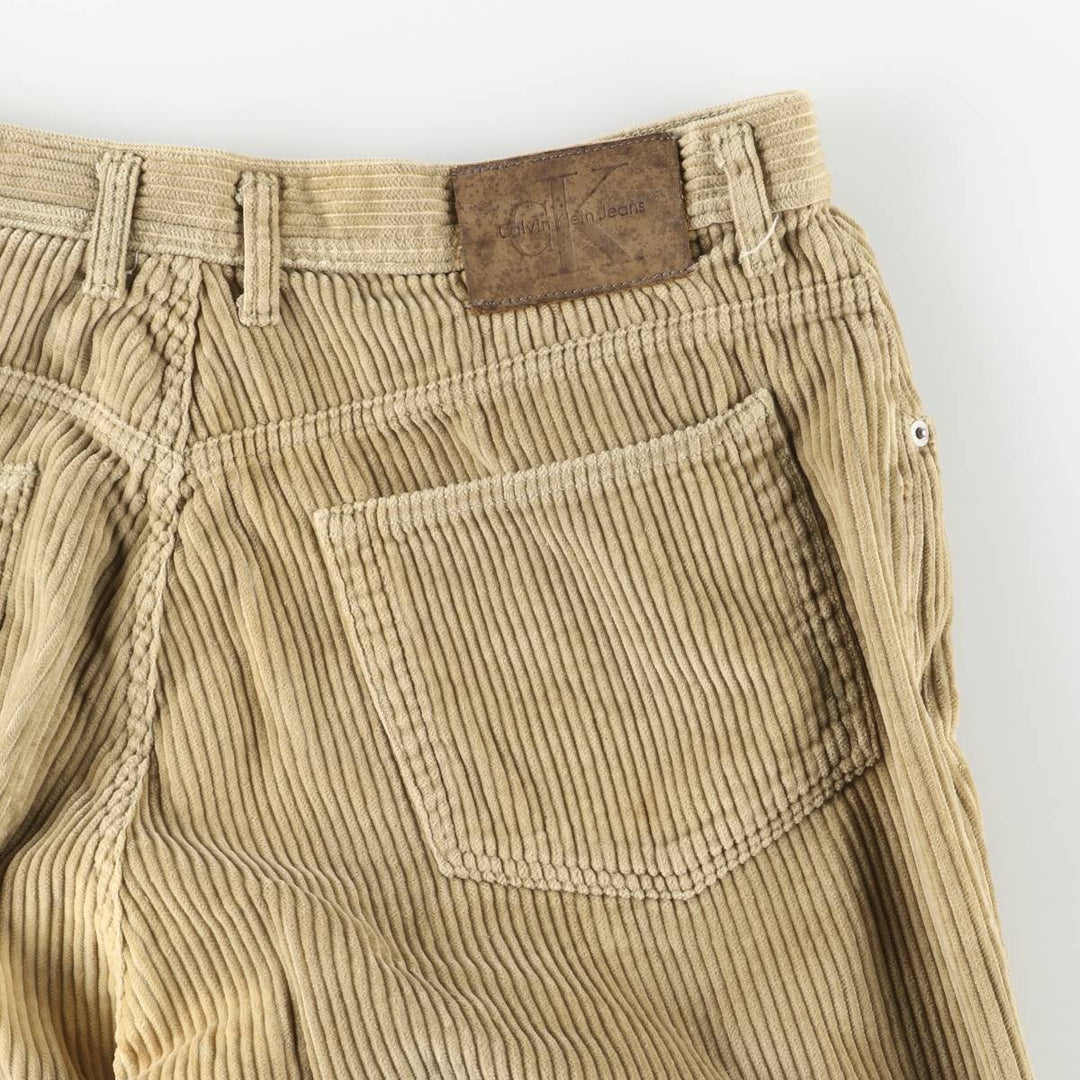 Calvin Klein Loose Fit Zipper Wide Rib Corduroy Pants, Men's, Size 36 cotton beige type brown Vintage Second Hand