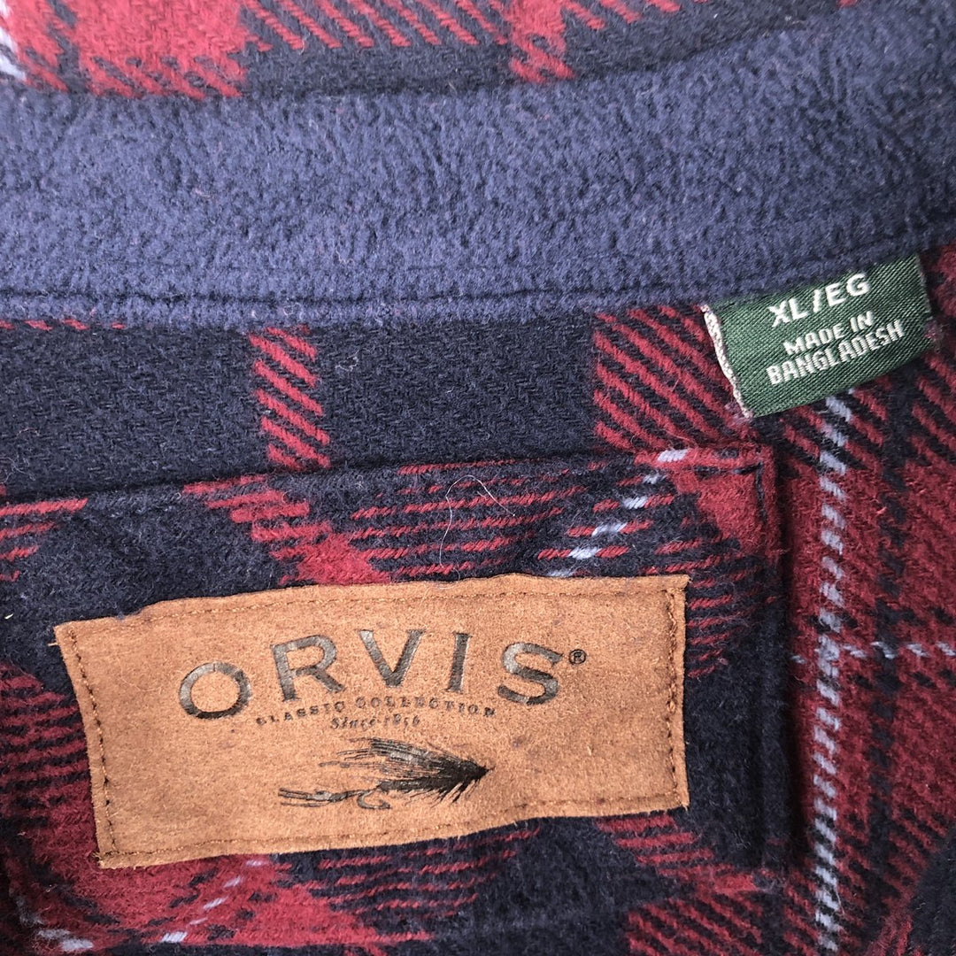 ORVIS Long Sleeve Heavy Flannel Check Shirt, Men's XL cotton red type Vintage Second Hand
