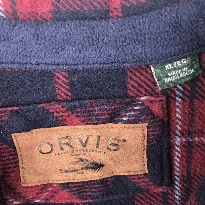 ORVIS Long Sleeve Heavy Flannel Check Shirt, Men's XL cotton red type Vintage Second Hand