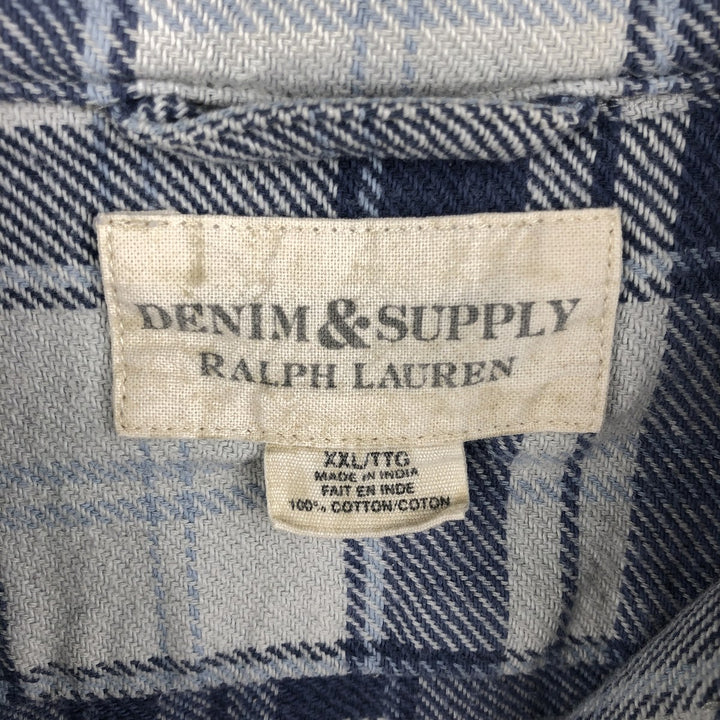 Ralph Lauren DENIM AND SUPPLY Men's Long Sleeve Flannel Check Shirt, Size XXL cotton Navy blue Vintage Second Hand