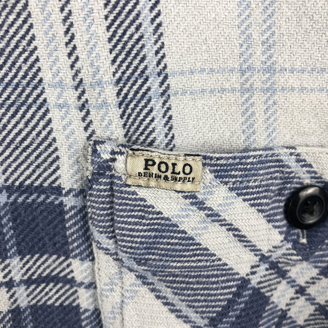 Ralph Lauren DENIM AND SUPPLY Men's Long Sleeve Flannel Check Shirt, Size XXL cotton Navy blue Vintage Second Hand