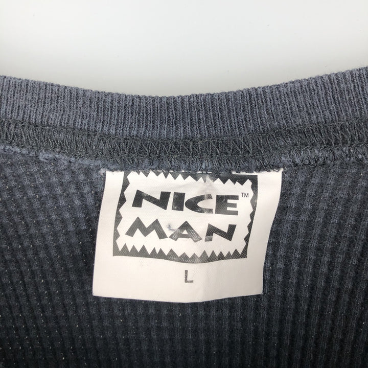 NICE MAN ROLLINS BAND Thermal T-Shirt, Waffle, Made in USA, Men's Size L cotton black type Vintage Second Hand