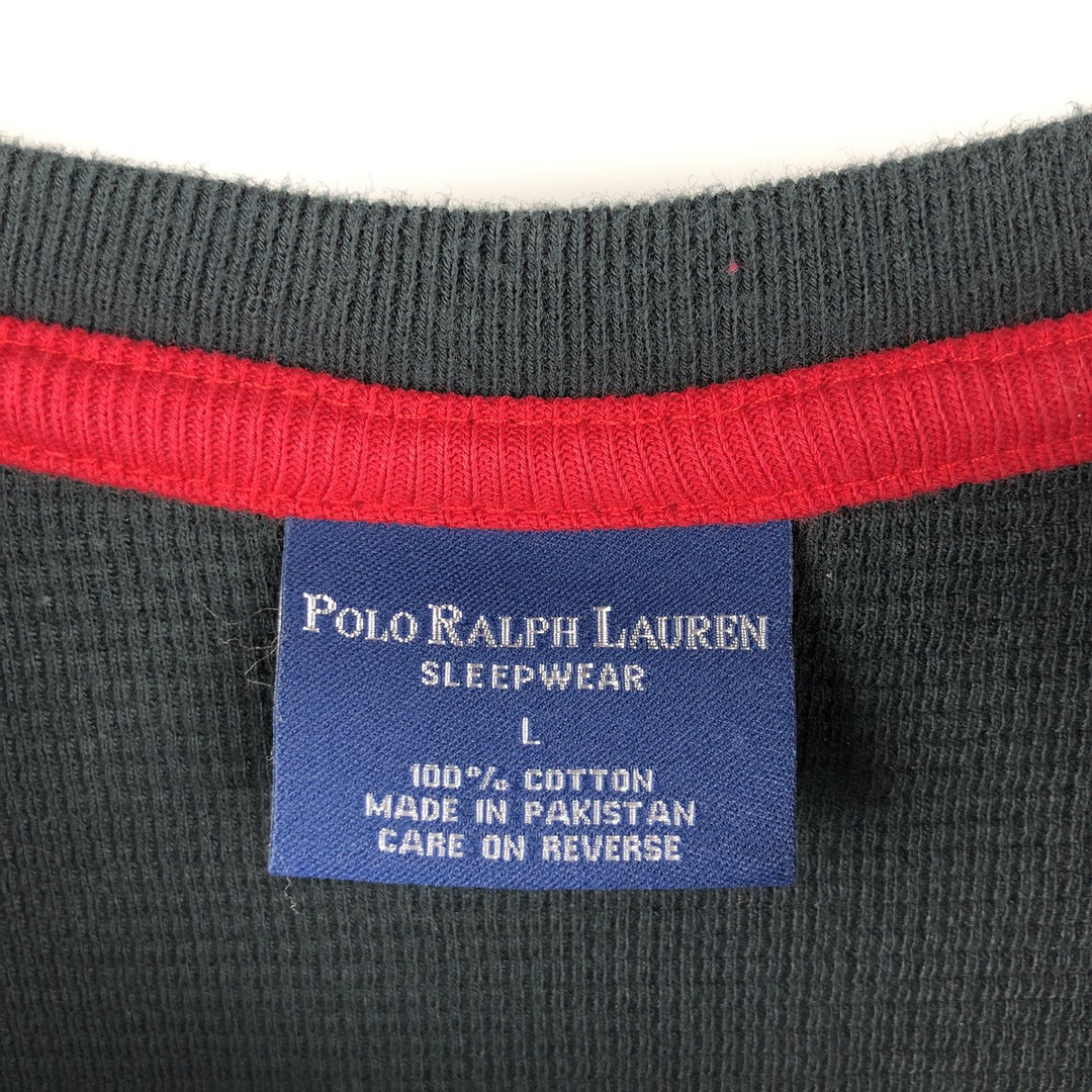 Ralph Lauren POLO RALPH LAUREN SLEEPWEAR Thermal Long T-shirt Waffle Men's L size cotton black type Vintage Second Hand
