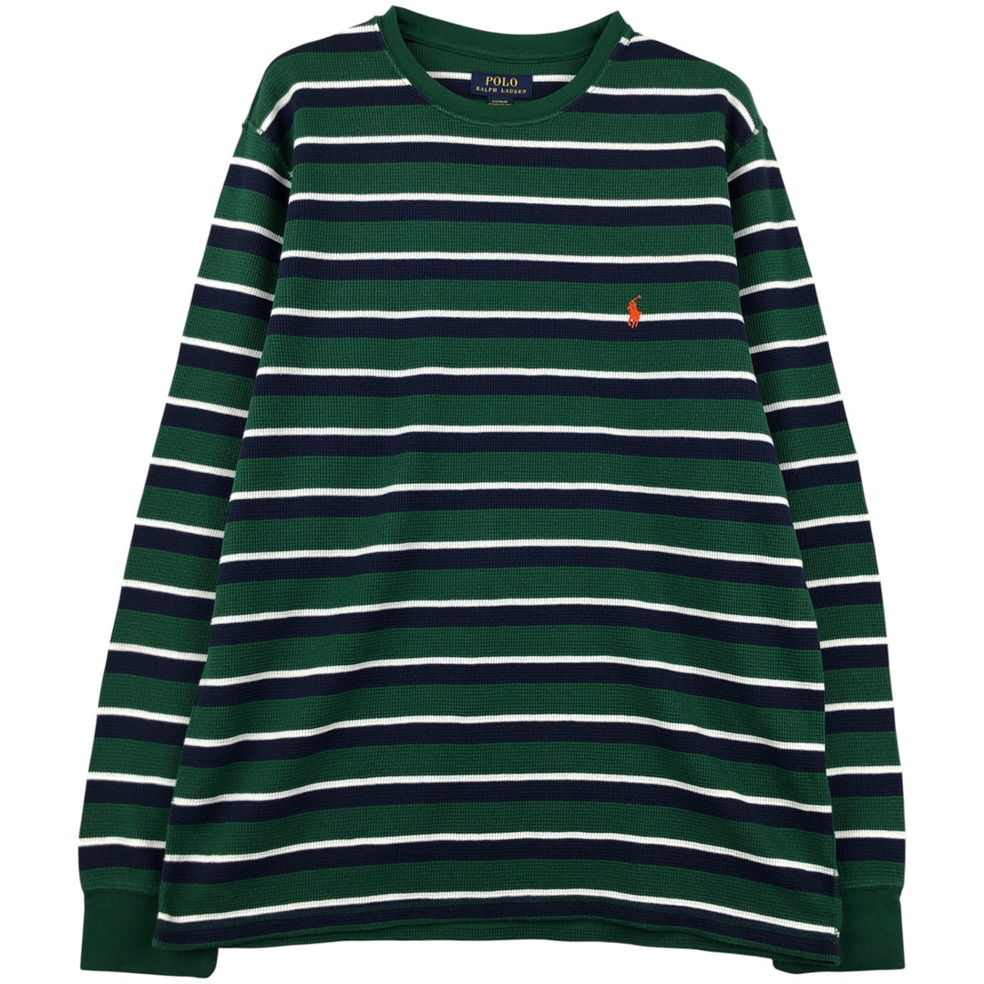 Ralph Lauren POLO RALPH LAUREN SLEEPWEAR Striped Pattern Thermal Long T-Shirt, Men's Size XL cotton green type Vintage Second Hand
