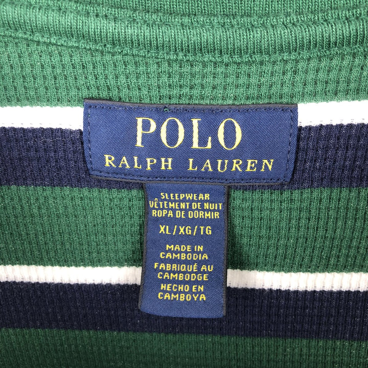 Ralph Lauren POLO RALPH LAUREN SLEEPWEAR Striped Pattern Thermal Long T-Shirt, Men's Size XL cotton green type Vintage Second Hand
