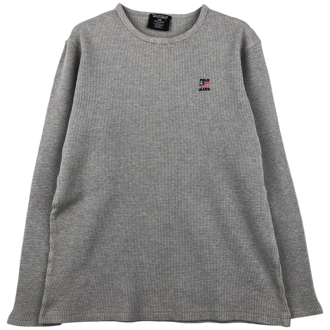 Ralph Lauren Polo Jeans Company Thermal Long T-Shirt, Waffle, Men's Size L cotton gray type Vintage Second Hand