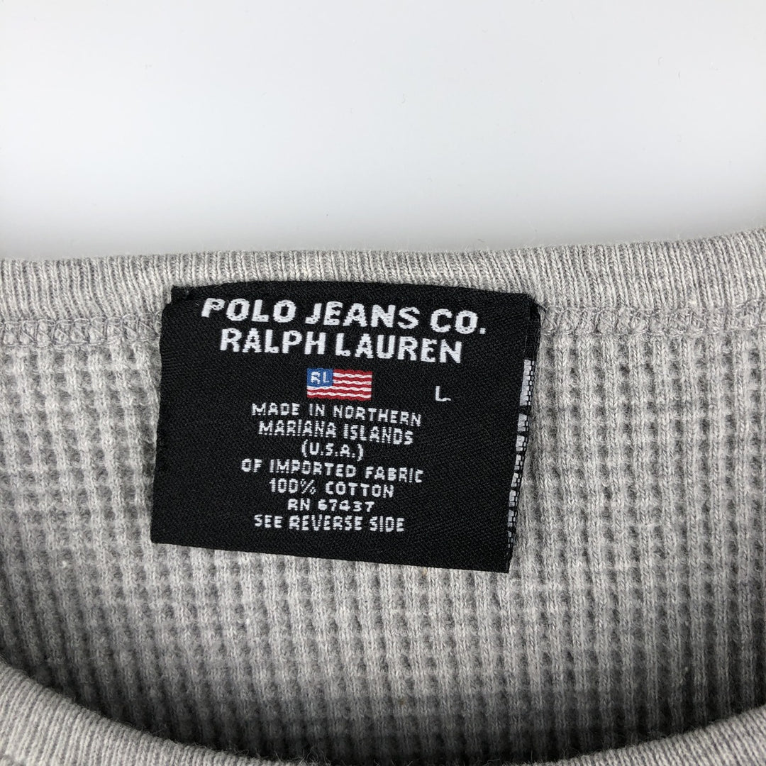 Ralph Lauren Polo Jeans Company Thermal Long T-Shirt, Waffle, Men's Size L cotton gray type Vintage Second Hand