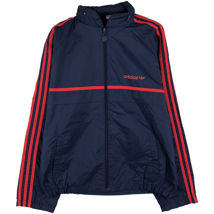 Vintage 1980'S Adidas Trefoil logo three-stripe nylon jacket, men's size L Nylon navy blue type Vintage Second Hand