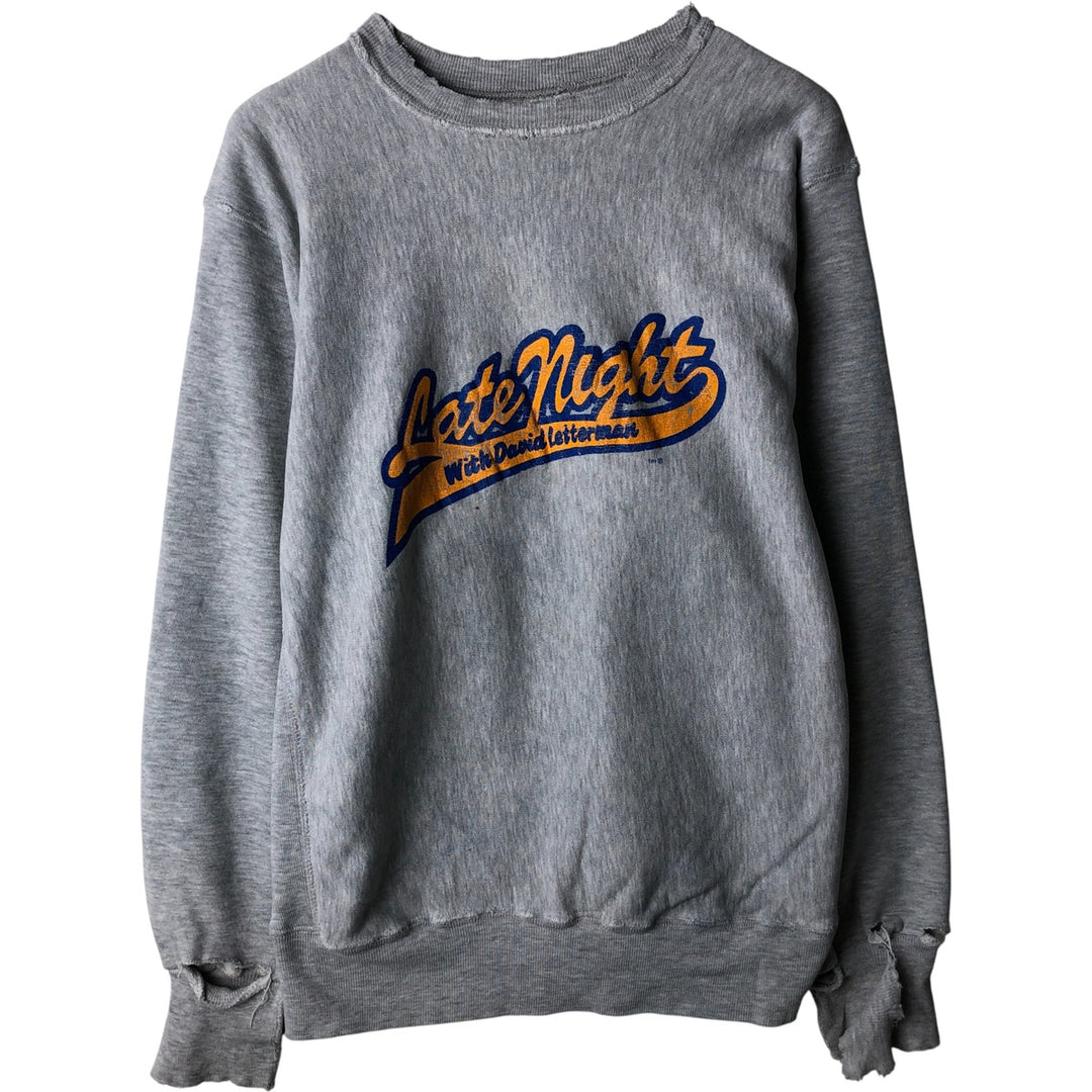 90'S MVP "Late Night with David Letterman" Print Sweatshirt, Made in USA, Men's Size XL cotton gray type Vintage Second Hand