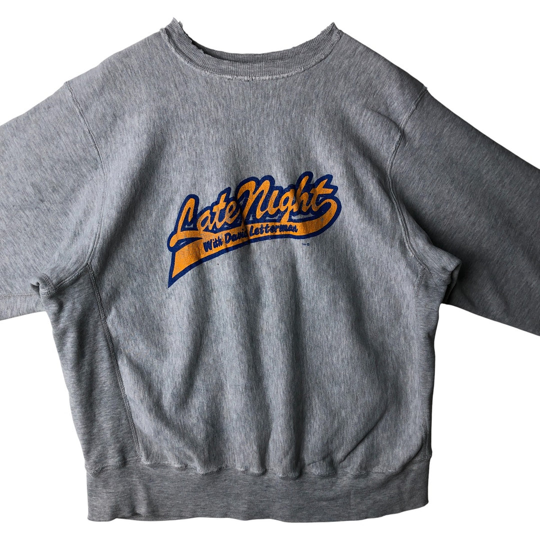 90'S MVP "Late Night with David Letterman" Print Sweatshirt, Made in USA, Men's Size XL cotton gray type Vintage Second Hand